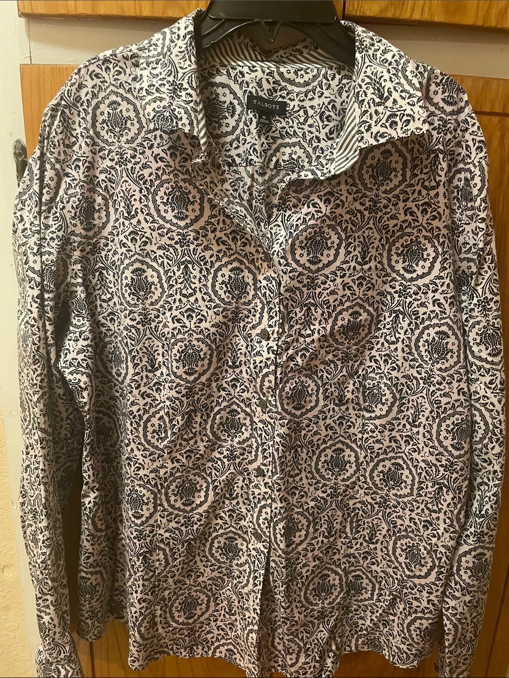 Talbots Black and White Printed Blazer-Style Shirt Jacket